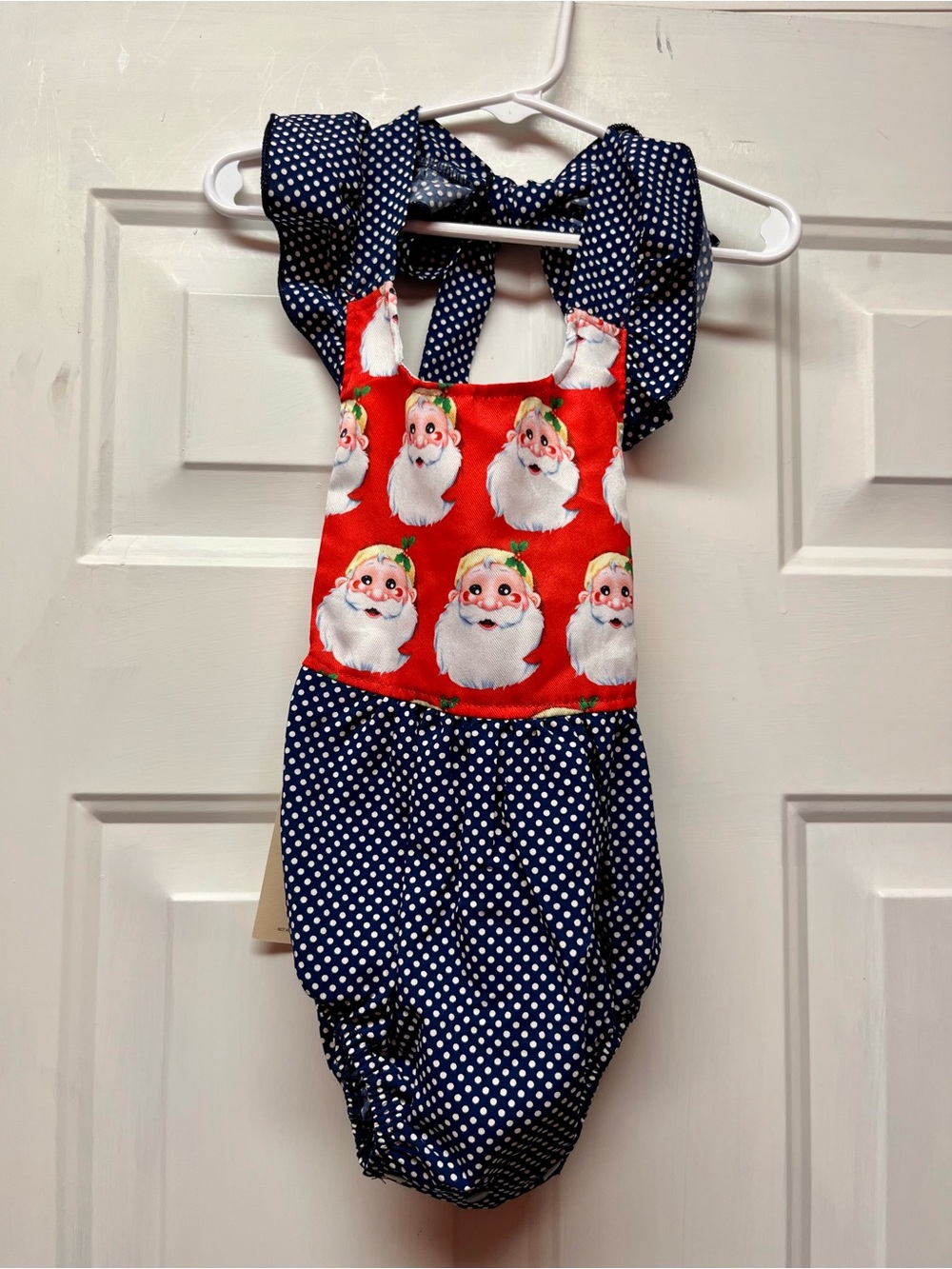 Girls' Festive Santa Polka One-Piece Bodysuit - Red & Navy